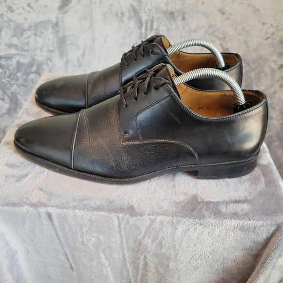 Magnanni‎ Cap Toe Mens 9.5 Black Leather Oxford Shoes - Picture 9 of 14